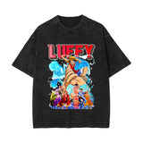 2024 new American washed retro cotton t-shirt Sauron, Luffy, Riman printed washed and old short-sleeved t-shirt