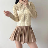 Women Sweater Knitwear Fall and Winter Lapels Twist Long Sleeve Zipper Sweater