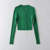Women Sweater Knitwear Autumn Winter Sexy Knitted Single-Breasted Short Sweater Top
