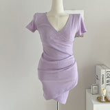 Women Dresses V-neck Short Sleeve T-shirt Dress