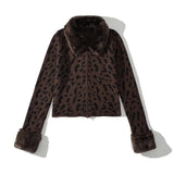 Women Sweater Knitwear Fall and Winter Lapels Slim-Fit Zipper BF Coat Leopard Print Knitted Cardigan