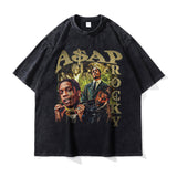 Asap Rocky T Shirts MADARTIST Asap Rocky Washed Old T-Shirt Vintage Short Sleeve