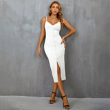 Women Dress Sexy V-neck Slim Fit Hip Bag Party Sling Dress