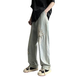 Men Jeans Summer Retro Tattered Jeans Straight Loose Casual Pants