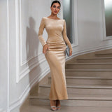 Women Dress round Neck Backless Slim Fit Sheath Long Dress