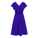 Women Date Dress Sexy A- line Skirt Lotus Leaf Large V-neck Dress