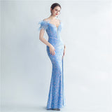 Harlem Nights Outfits Velvet High-Density Sequined Fishtail Evening Dress