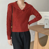Women Knitwear Autumn Winter Retro Lapel Knitwear