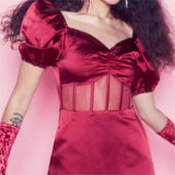 Women Dresses V-neck Sexy Puff Sleeve Dress Evening Gown Nightclub Skirt (Zns0409)