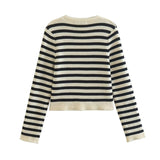 Women Sweater Knit Wear Striped round Neck Classic Style Knitted Cardigan Sweater Coat