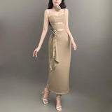 Women Dresses Cutout Sling Dress Spring Summer Slim-Fit Long Dress