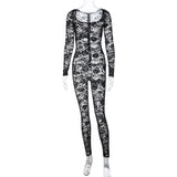 Women Jumpsuit Autumn Sexy Hollow Back Long-Sleeve Zipper Jumpsuit