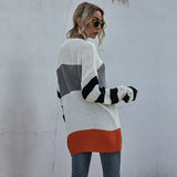 Women Knitted Sweater Autumn Leisure Long Sleeve Color Matching Women's Mid-Length Sweater
