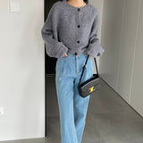 Women Cardigan Sweater Autumn Cardigan Top Knitted Cropped Coat Top 8t3108