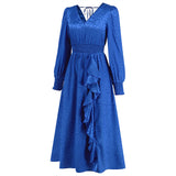 Women Date Dress Autumn and Winter V-neck Bubble Long Sleeve Dress