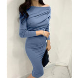 Women Dresses Blue Long Sleeved Dress Long Dress