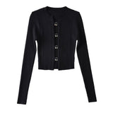 Women Sweater Knitwear Autumn Winter Sexy Knitted Single-Breasted Short Sweater Top