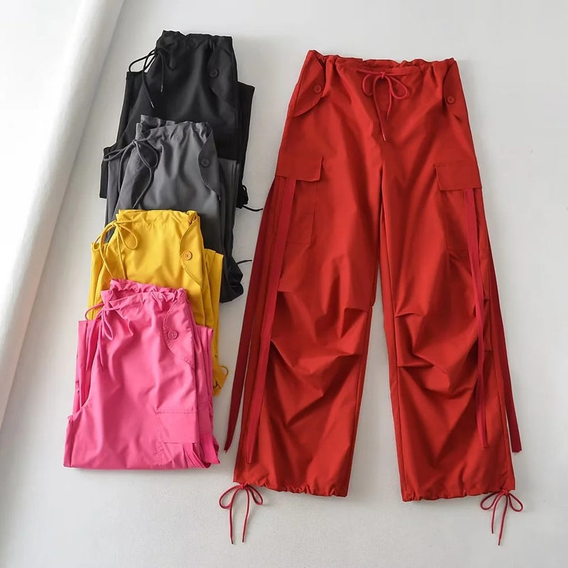 Women Sweatpants Multi-Pocket Elastic Ankle-Tied Dance Casual Pants Sweatpants