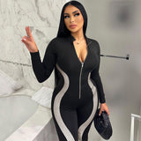 Women Jumpsuit Winter Zipper Slim Fit Long Sleeve Sports Yoga Jumpsuit