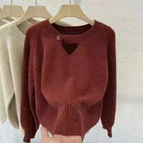 Women Knitted Pullover Autumn and Winter round Neck Knitwear Loose Top