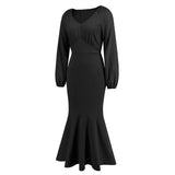 Women Date Dress V-neck Fishtail Skirt Elegant High Waist Evening Long Dress