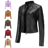 Red Leather Jacket Women's Rivet Leather Coat Spring and Autumn Jacket