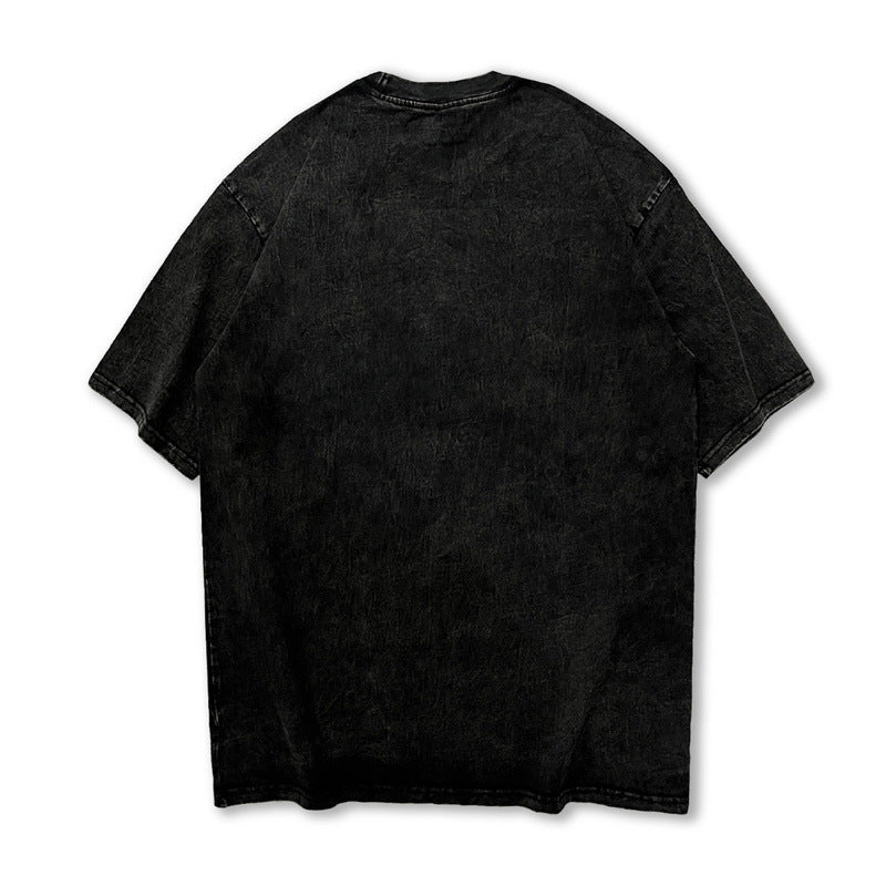 Men T Shirt Vintage Printed Distressed Short Sleeve T-shirt