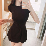 Women Dresses Short Sleeve Pleated Dress