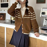 Women Knitwear Autumn and Winter Striped Sweater Loose Casual Knitted Cardigan