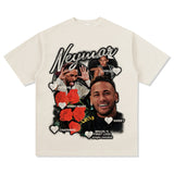 Men Vintage Football T-Shirt Neymar Football Stars Vintage Printed Short Sleeve Washed Old Top