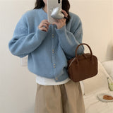 Women Knitted Cardigan Autumn and Winter round Neck Casual Sweater Coat