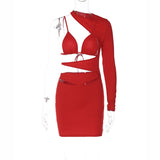 Women Dresses Winter Sexy Cutout Slim Fit Waist-Controlled Long Sleeves Sheath Dress