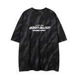 Men T Shirt Vintage Distressed Graffiti Suede Short Sleeve T-shirt