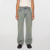 MIJKO Men's Vintage Pants MIJKO Men's and Women's Washed Faded Old Straight Denim Trousers