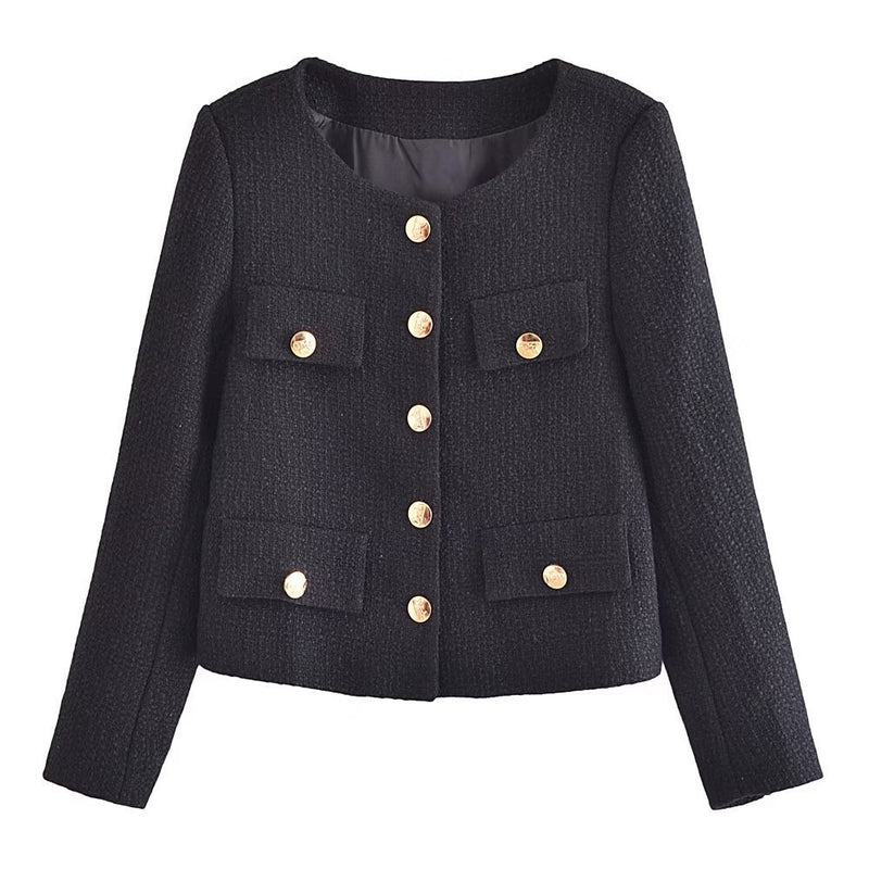 Women Woolen Coat Classic Style Black Short Coat Female Autumn and Winter Cardigan