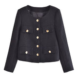 Women Woolen Coat Classic Style Black Short Coat Female Autumn and Winter Cardigan