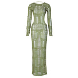 Women Dresses Spring Sexy Backless Hollow out Long Sleeve Dress