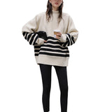Women Knitwear Autumn and Winter Striped round Neck Sweater Loose Sweater