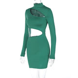 Women Dresses Spring Sexy Hollow-out Slim-Fit Turtleneck Long Sleeve Dress