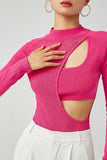 Women Sweater Knitwear Autumn Hollow-out Cross Pullover Long Sleeve round Neck Slim Knitted Jumpsuit