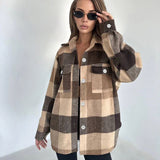 Women Trench Coat Retro Plaid Coat Autumn and Winter Loose