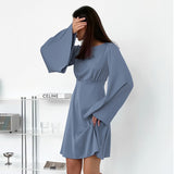Women Dress Flared Sleeve High Waist Dress Spring Short Skirt