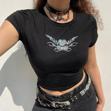 Women T-shirt Summer Sexy Hot Drilling Women's Cropped Top T-shirt
