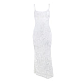 Women Dresses Summer Slim Fit Long Dress Sexy Flocking Suspenders Dress