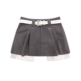 Women Skirt Pleating Suit Skirt with Belt Leisure A- line Skirt
