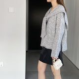 Women Knitted Two-Piece Set Jia Woven Long Sleeve round Neck Shawl Two-Piece Sweater
