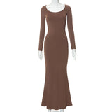 Women Dresses Casual Long Sleeve Slim Fit Camisole Dress (Bla0420)