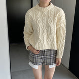 Women Winter Knitted Sweater Crew Neck Twist Loose-Fitting Long Sleeve Sweater X1925