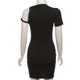 Women Dresses Summer Short Sleeve Solid Color Slim Fit Sexy Sheath Dress (Bla0420)