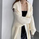 Women Cardigan Sweater Autumn Sweater Coat Lapel Loose Long Sweater W2353